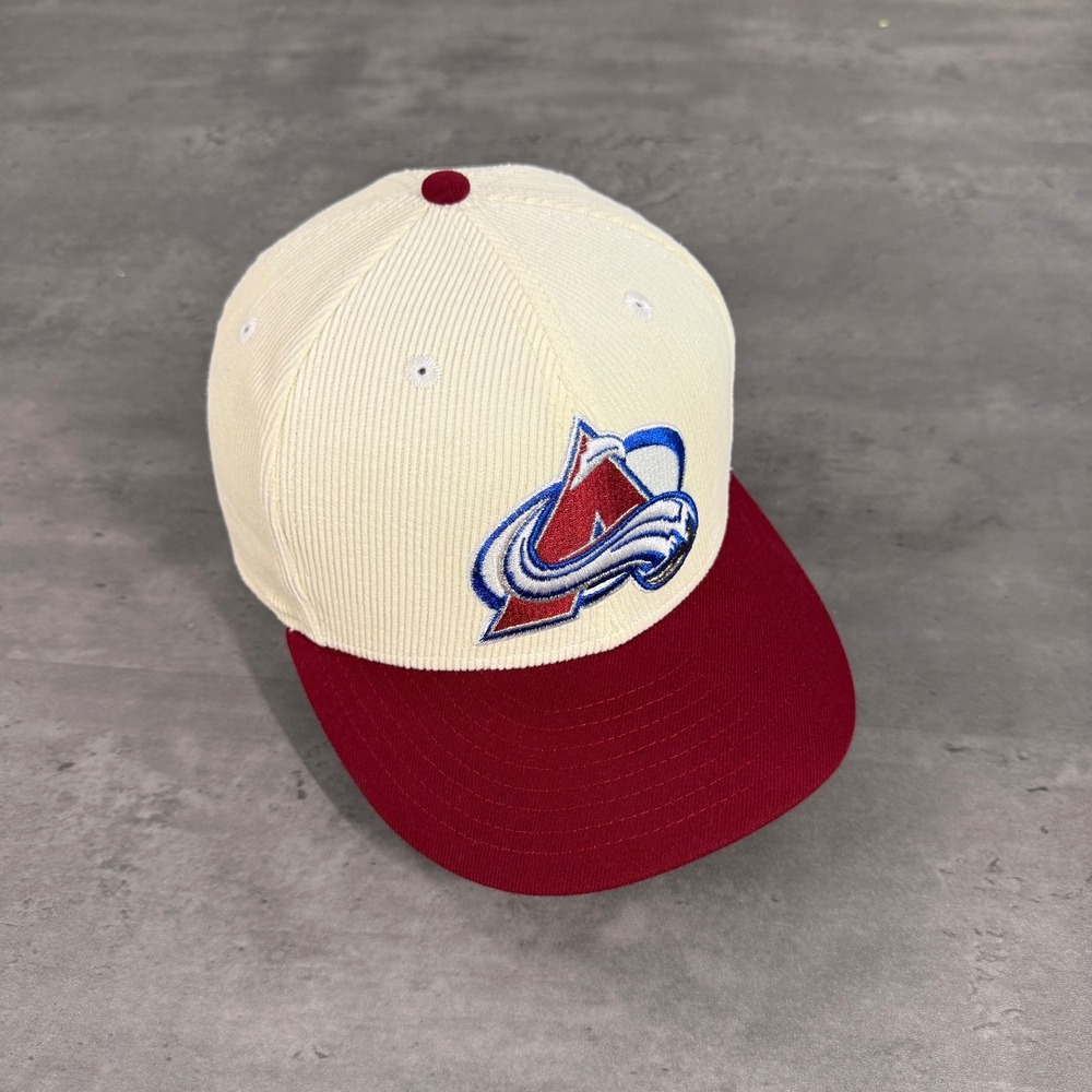 New Era Colorado Avalanche NHL Fitted Hat 7 1/8 Cream Maroon Corduroy‎ 59FIFTY